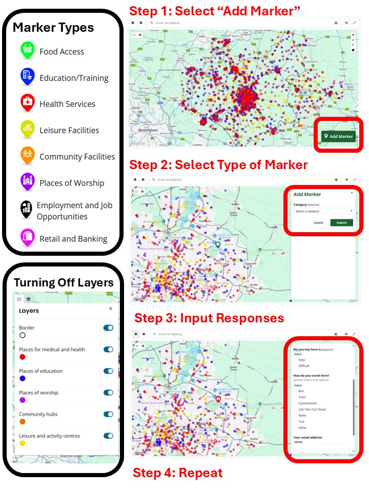 directions for adding markers to the interactive map